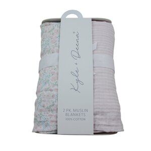 Kyle & Deena Muslin Baby Swaddle Blanket Set Pink Floral Striped Girls NWT RARE